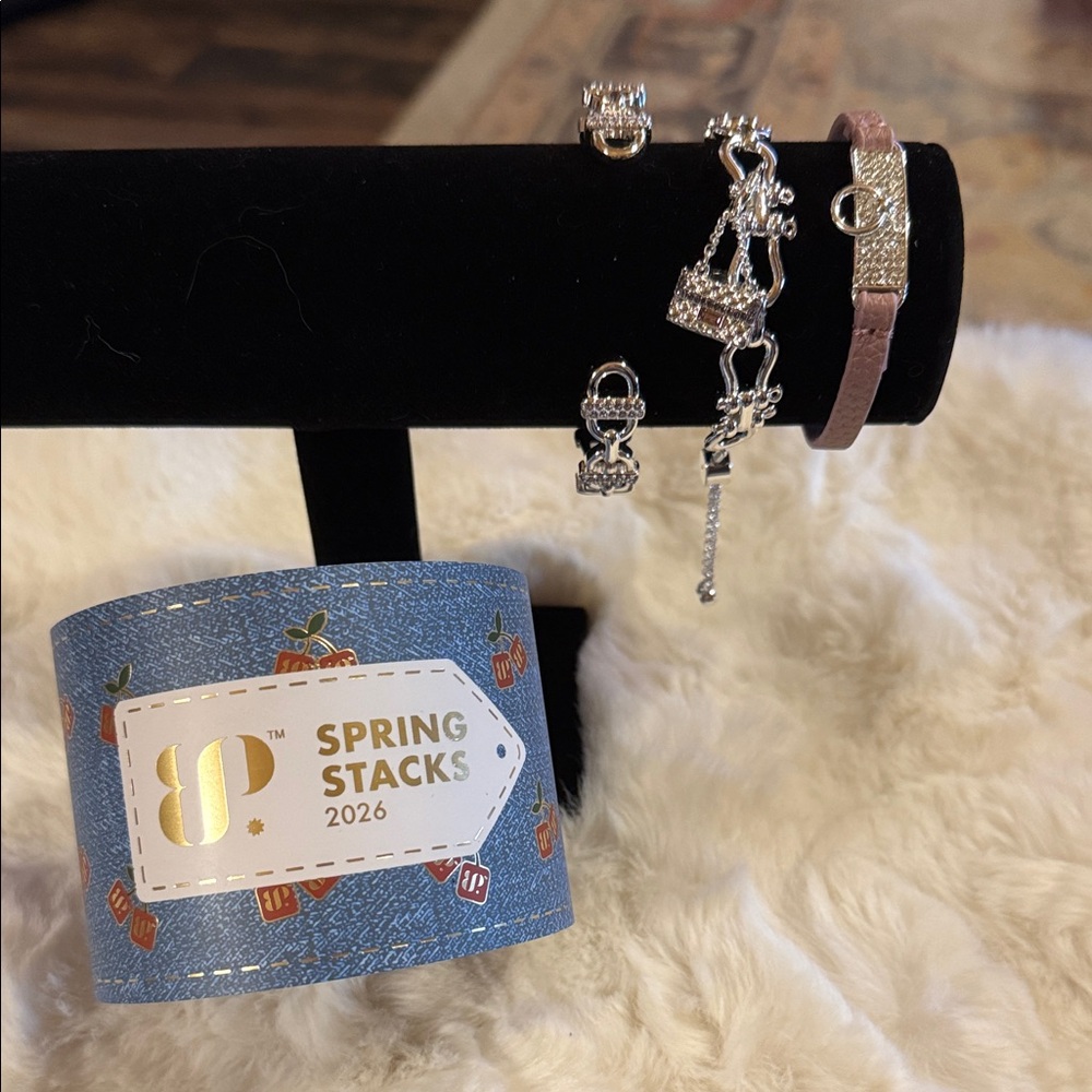 Brighton Spring Stacks 2026 Silver Charm Bracelet and Pink Leather Bangle